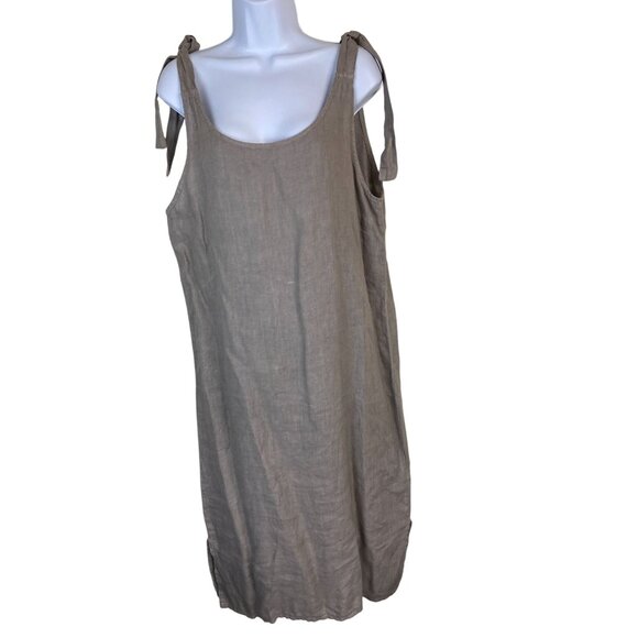 Made In Italy Linen Midi Dress Women Size Large Taupe Lagenlook Sleeveless - Picture 1 of 16